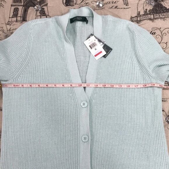 Lauren Ralph Lauren Ribbed Cotton Aqua Cardigan - Picture 6 of 6